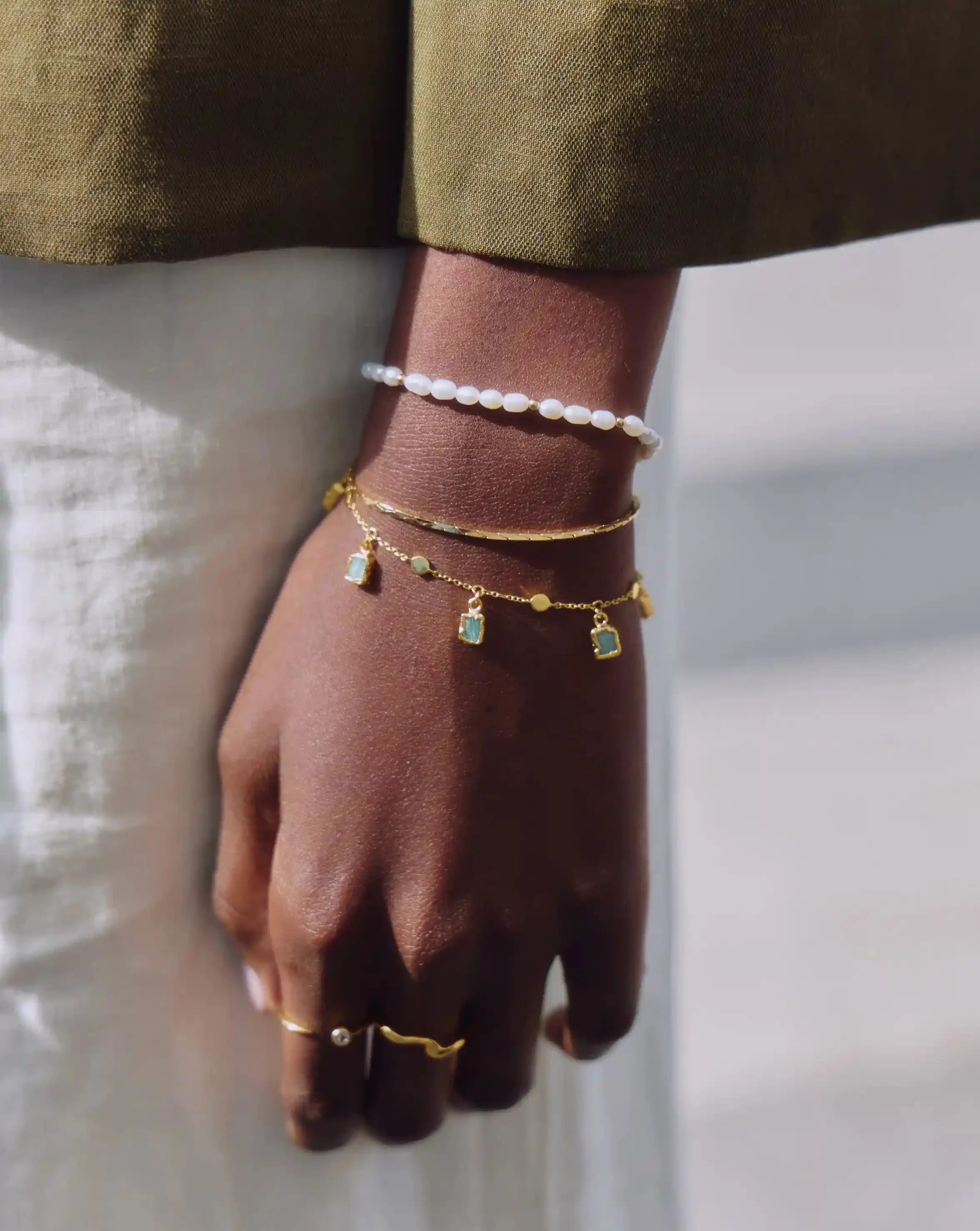 Seed Pearl Beaded Bracelet | 18k Gold Plated/Pearl - Image 3